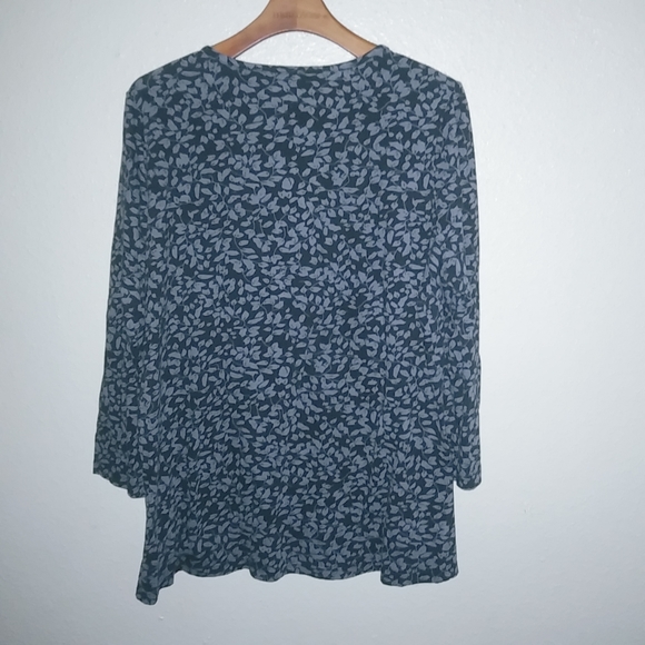 Ulla Popken L Long Sleeved Smocked Navy Leaf Tunic Top - Picture 8 of 8